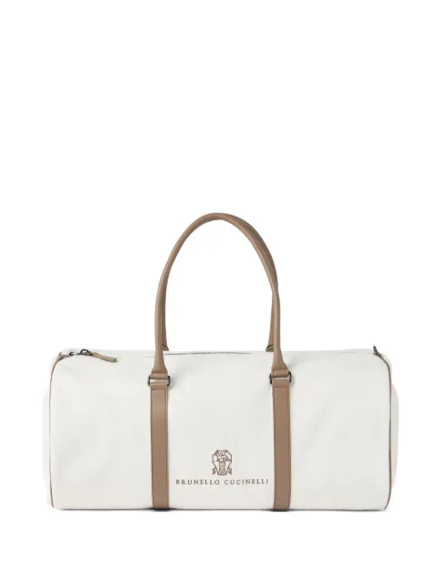 Brunello Cucinelli Chevron leather-trimmed holdall