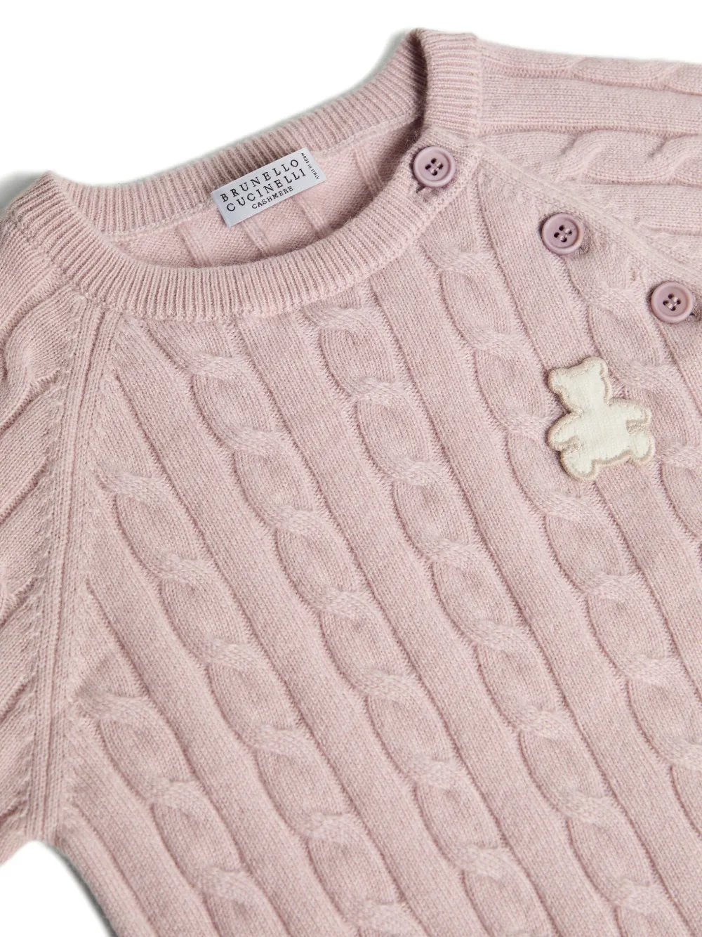 Brunello Cucinelli Kids cable-knit teddy-applique knitwear Roze