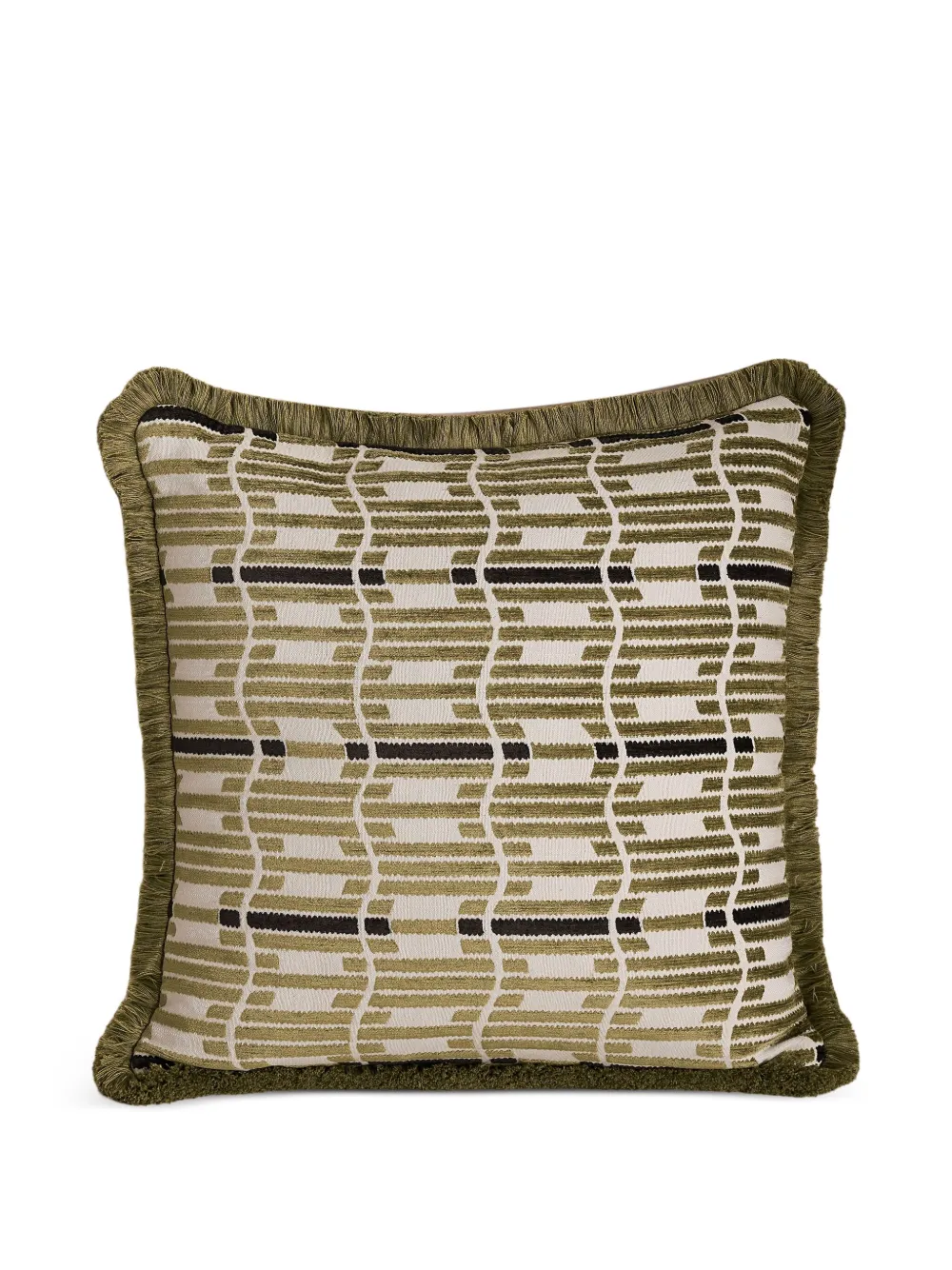 Soho Home Erin geometric-pattern fringed cushion | Green | Image 1