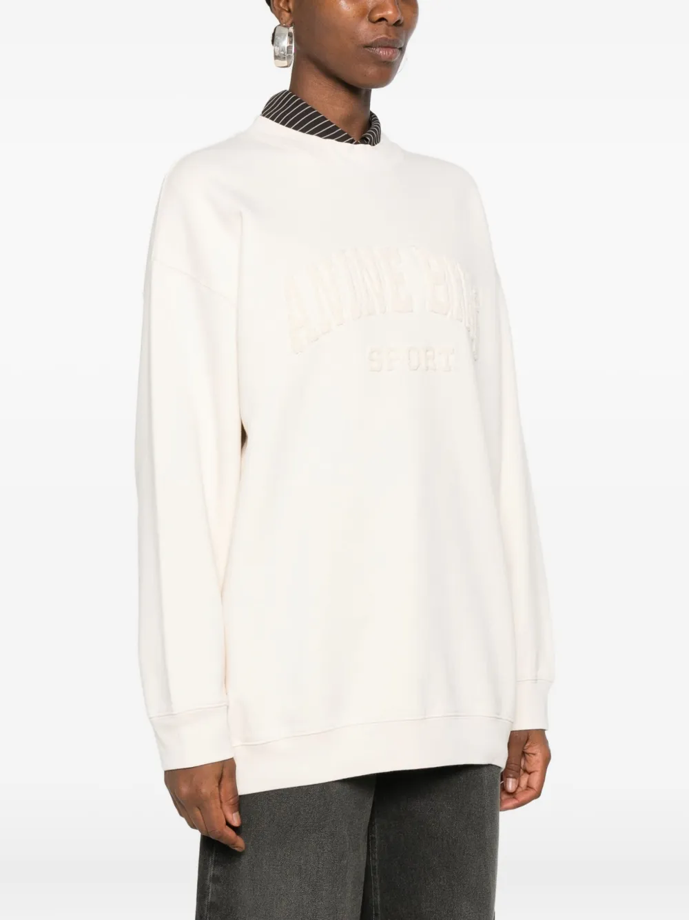 ANINE BING Sweater met geborduurd logo Beige