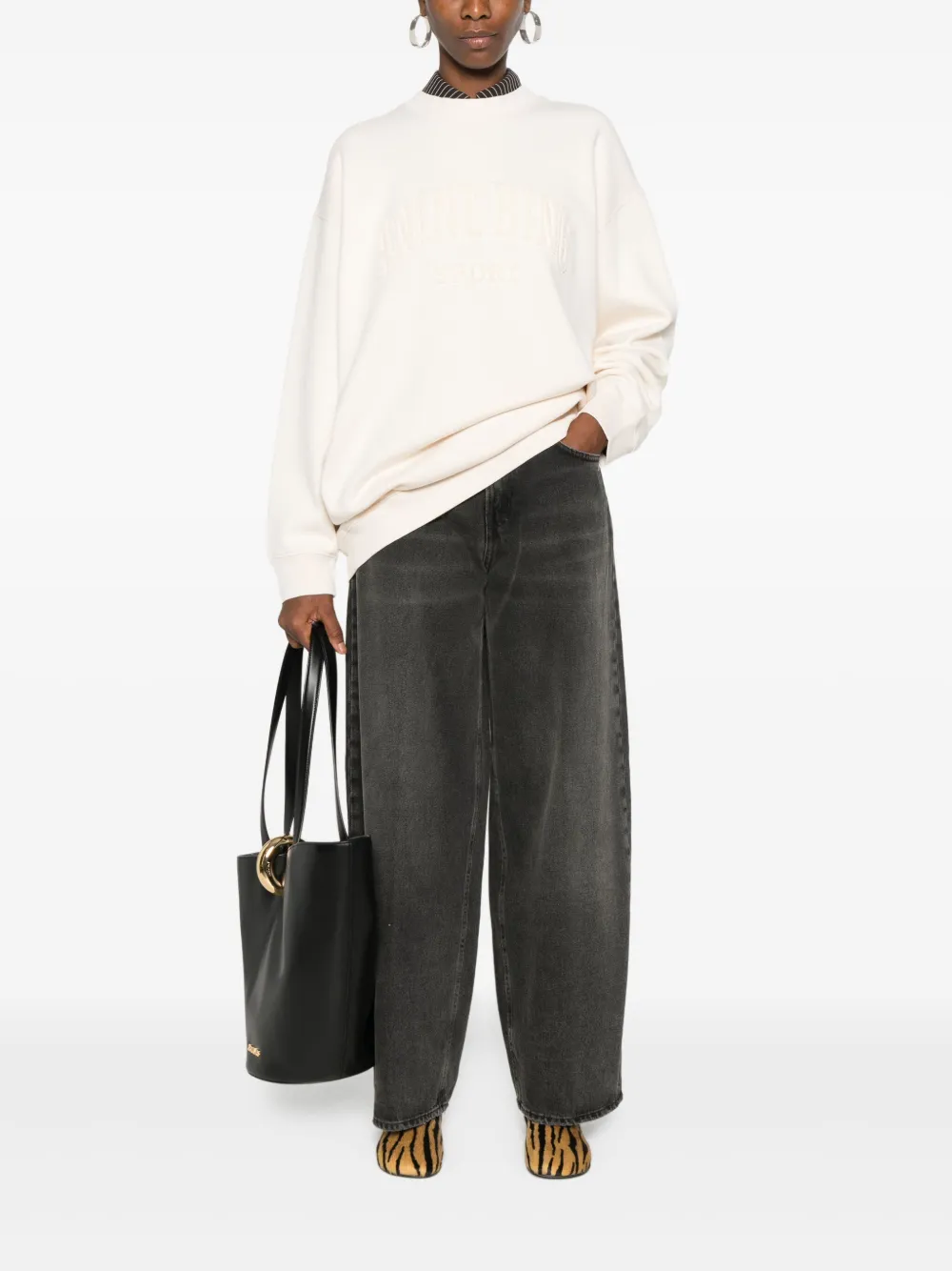 ANINE BING Sweater met geborduurd logo Beige