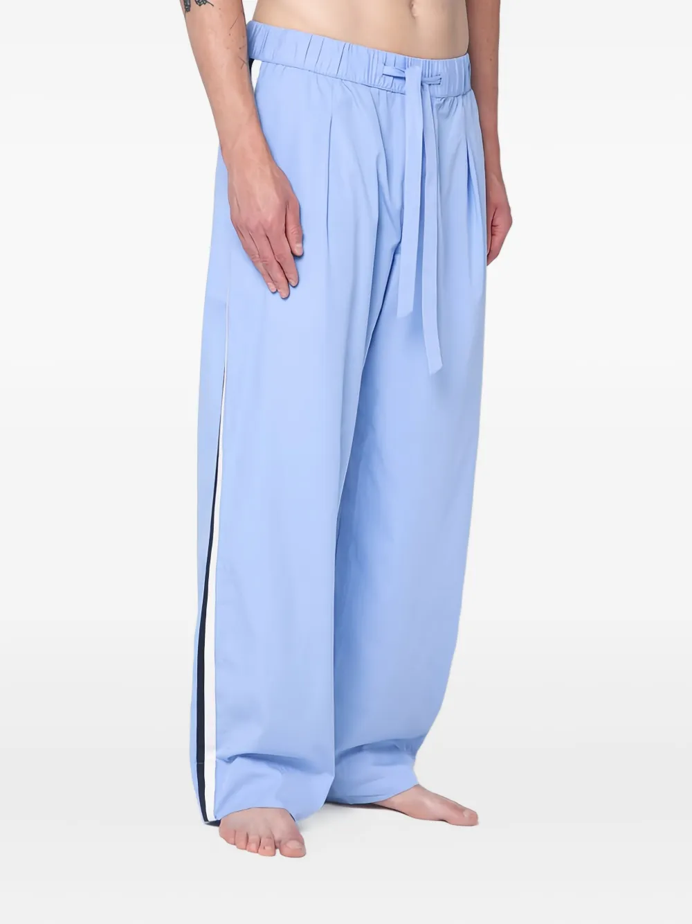 TEKLA Pyjamabroek met logopatch en gestrikte taille Blauw