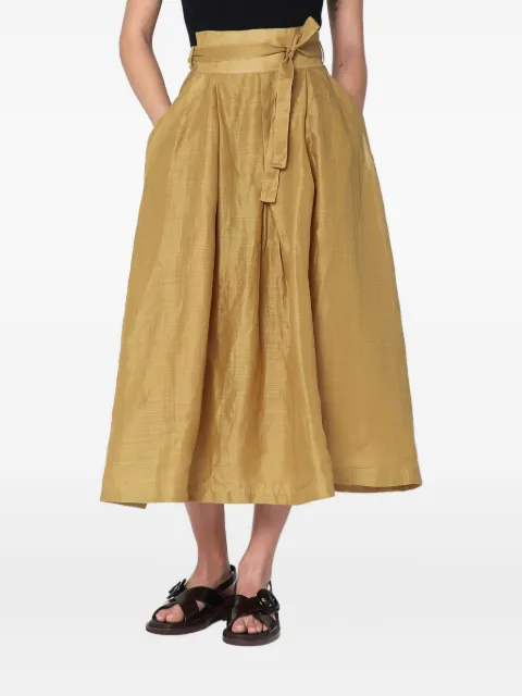 MARK KENLY DOMINO TAN tie-waist pleated midi skirt