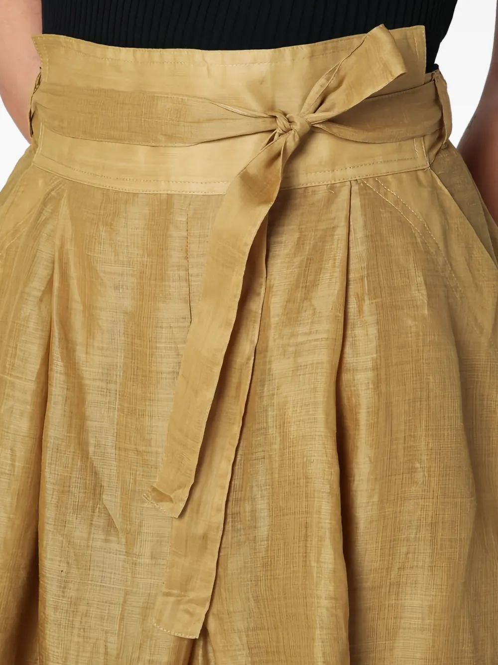 Mark Kenly Domino Tan Tie-waist Pleated Midi Skirt