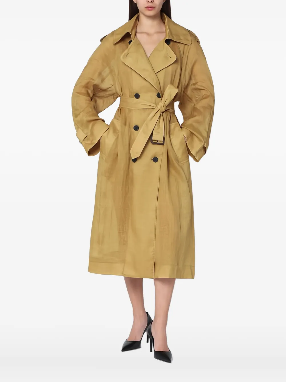 MARK KENLY DOMINO TAN double-breasted belted trench coat Beige