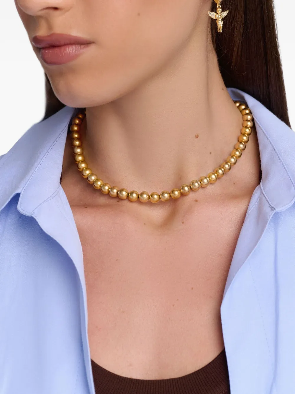 Nialaya Jewelry Glow beaded choker necklace - Goud