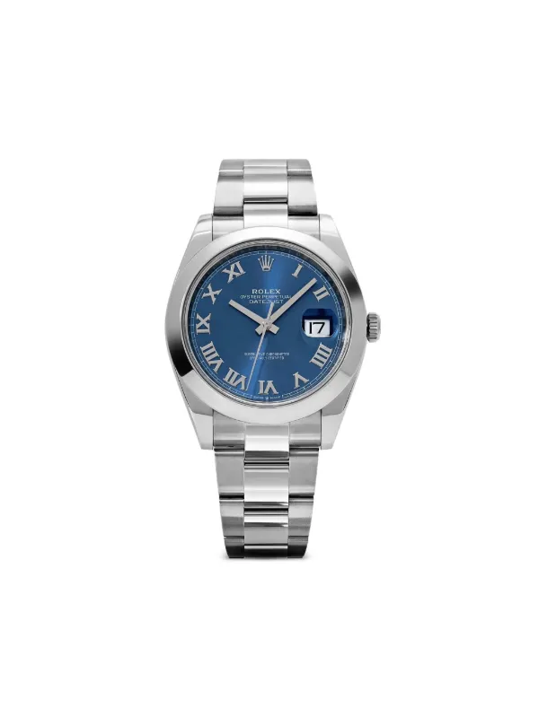 Rolex pre-owned 2021 Datejust 41mm Blue FARFETCH IN