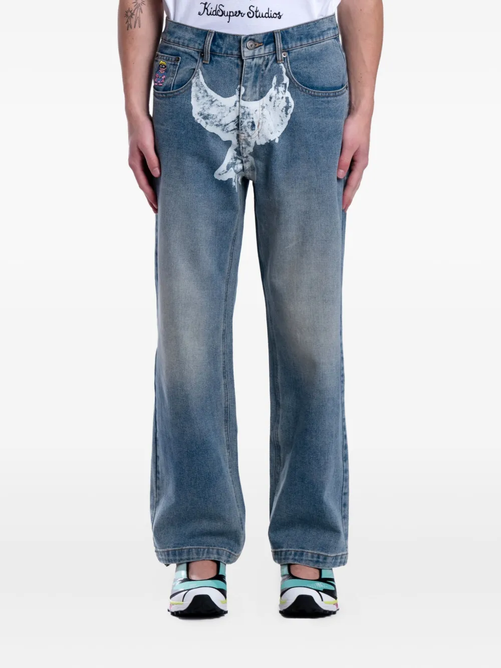 KidSuper Geverfde jeans met wijde pijpen Blauw
