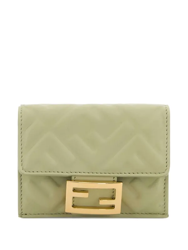 Fendi Baguette Micro Trifold Wallet in Green