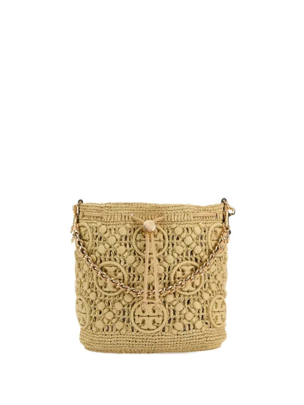 Tory Burch T Monogram Raffia Bucket Bag in Neutrals