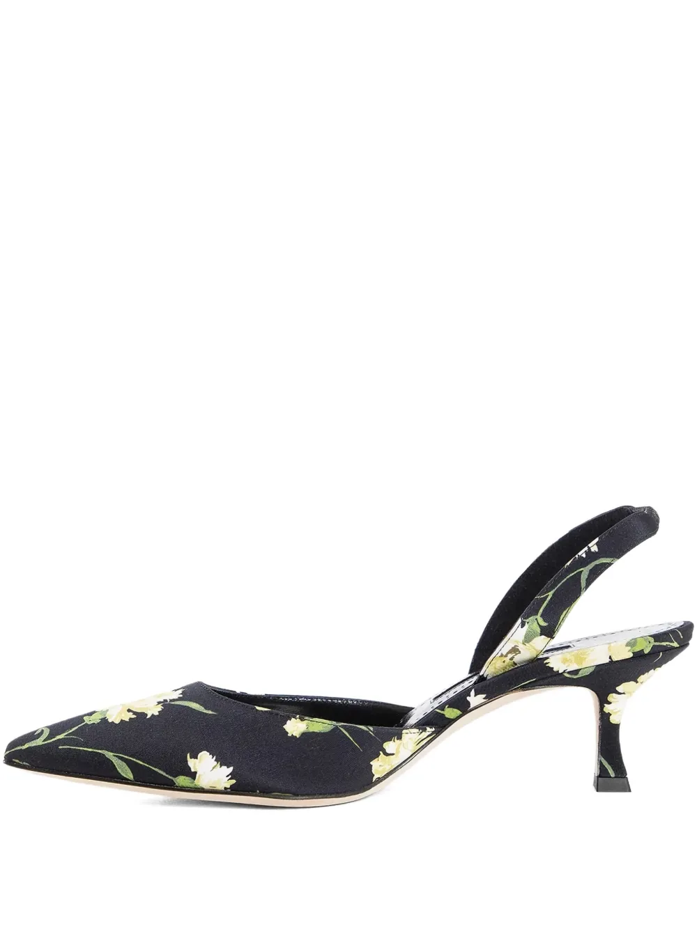 Manolo Blahnik 50 mm Carolyne slingback pumps met bloemenprint Zwart