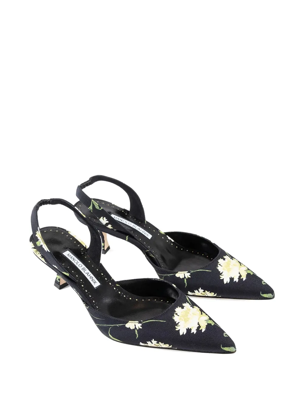Manolo Blahnik 50 mm Carolyne slingback pumps met bloemenprint Zwart