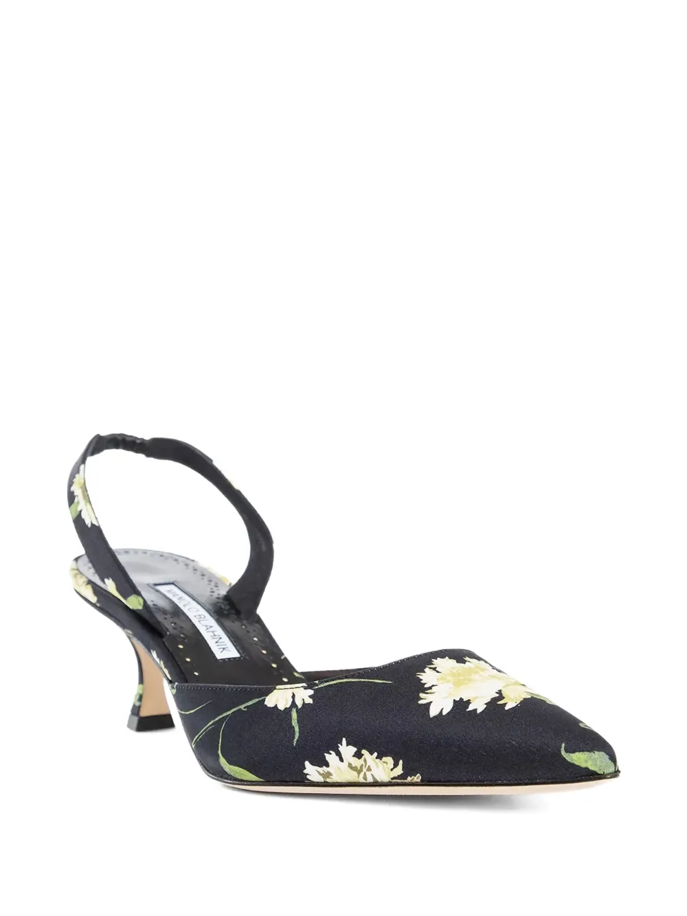 Manolo Blahnik 50 mm Carolyne slingback pumps met bloemenprint Zwart