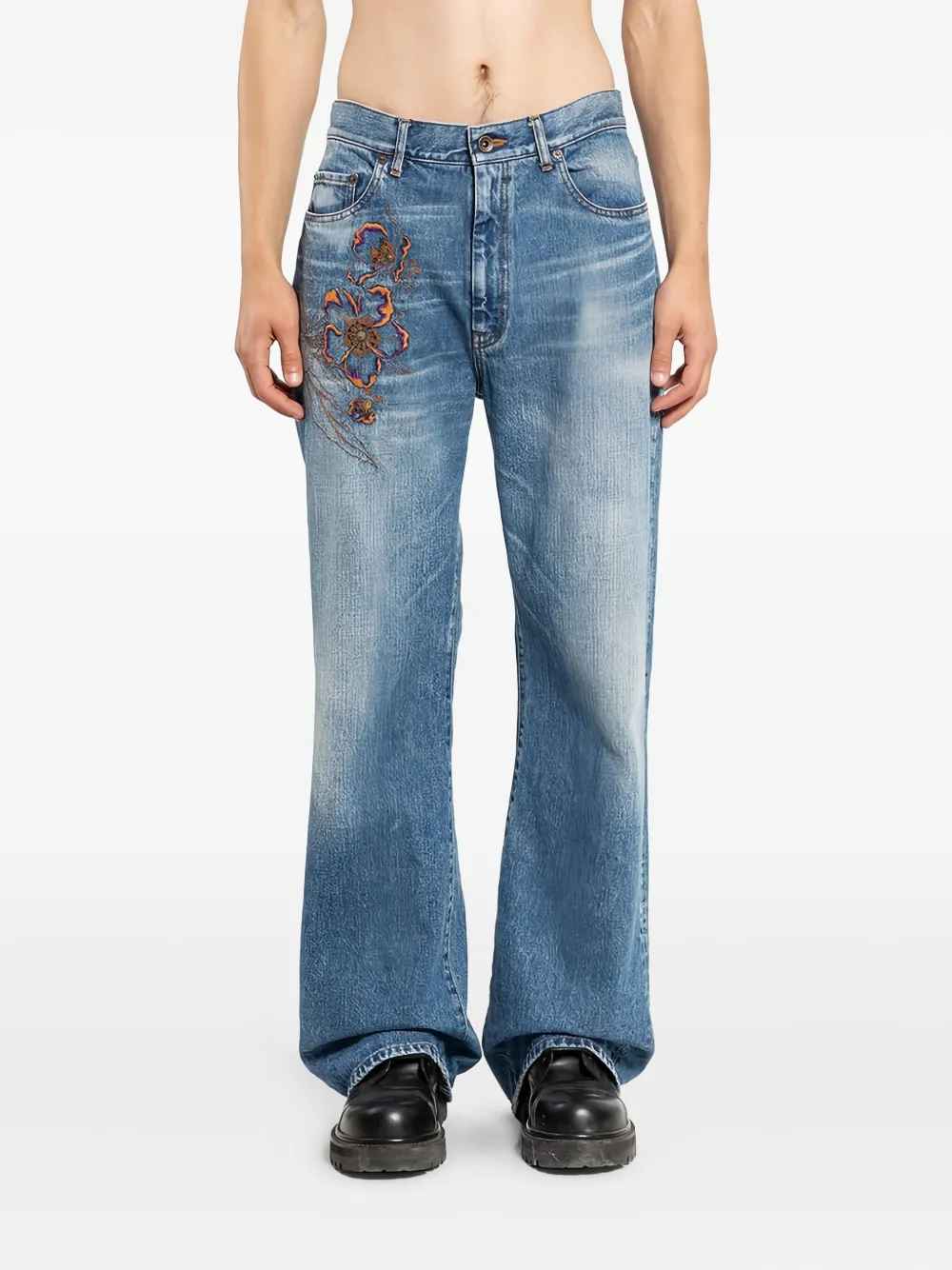 KHOKI jean à fleurs brodées | bleu | Image 1
