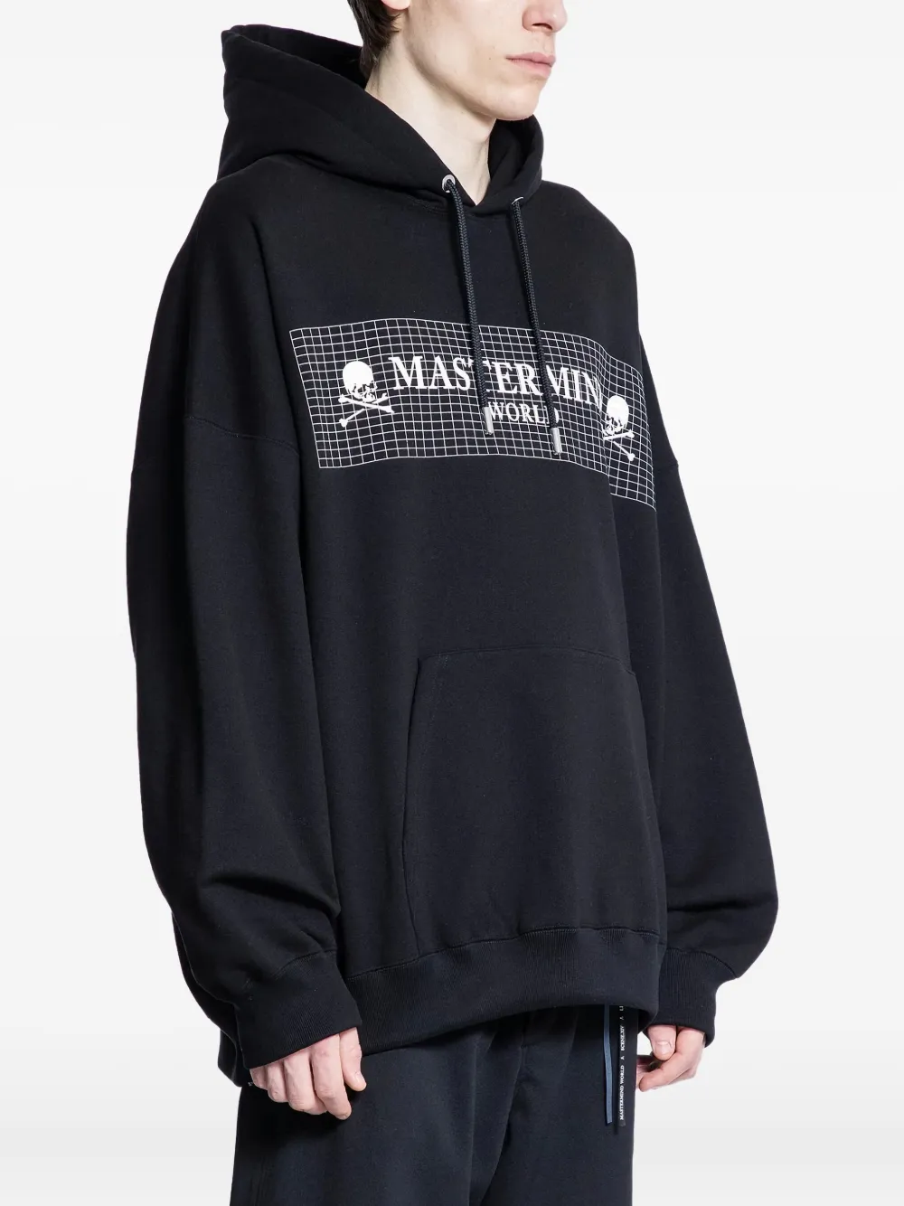 Mastermind Japan Grid-motif Long-sleeve Hoodie In Black