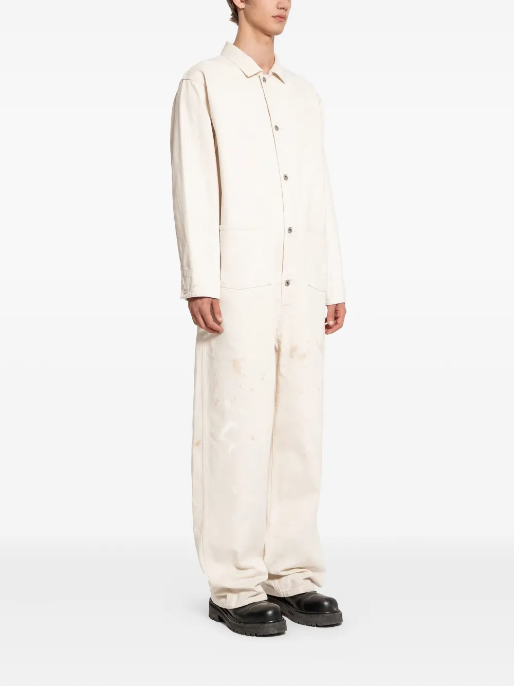 Taiga Takahashi Paint-splatter Cotton Jumpsuit In Neutral