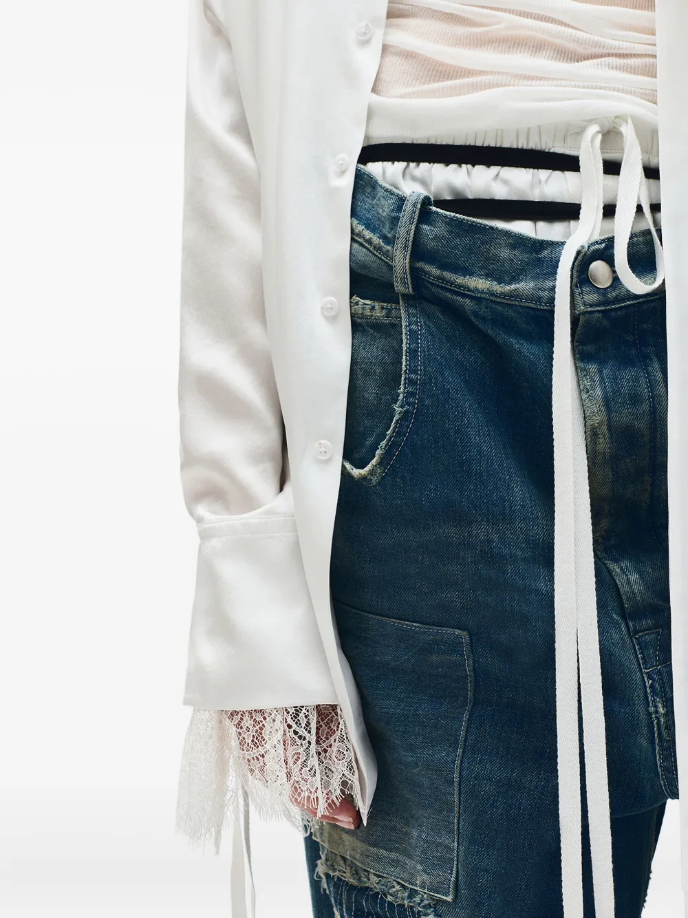 Ann Demeulemeester Doorzichtige shorts met trekkoord Wit