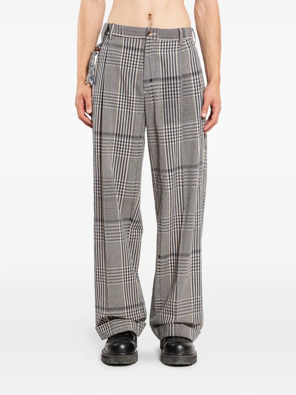 KHOKI pleated check-pattern trousers | Blue | Image 1
