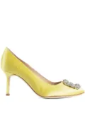 Manolo Blahnik 70mm Hangisi crystal-buckle satin pumps - Yellow