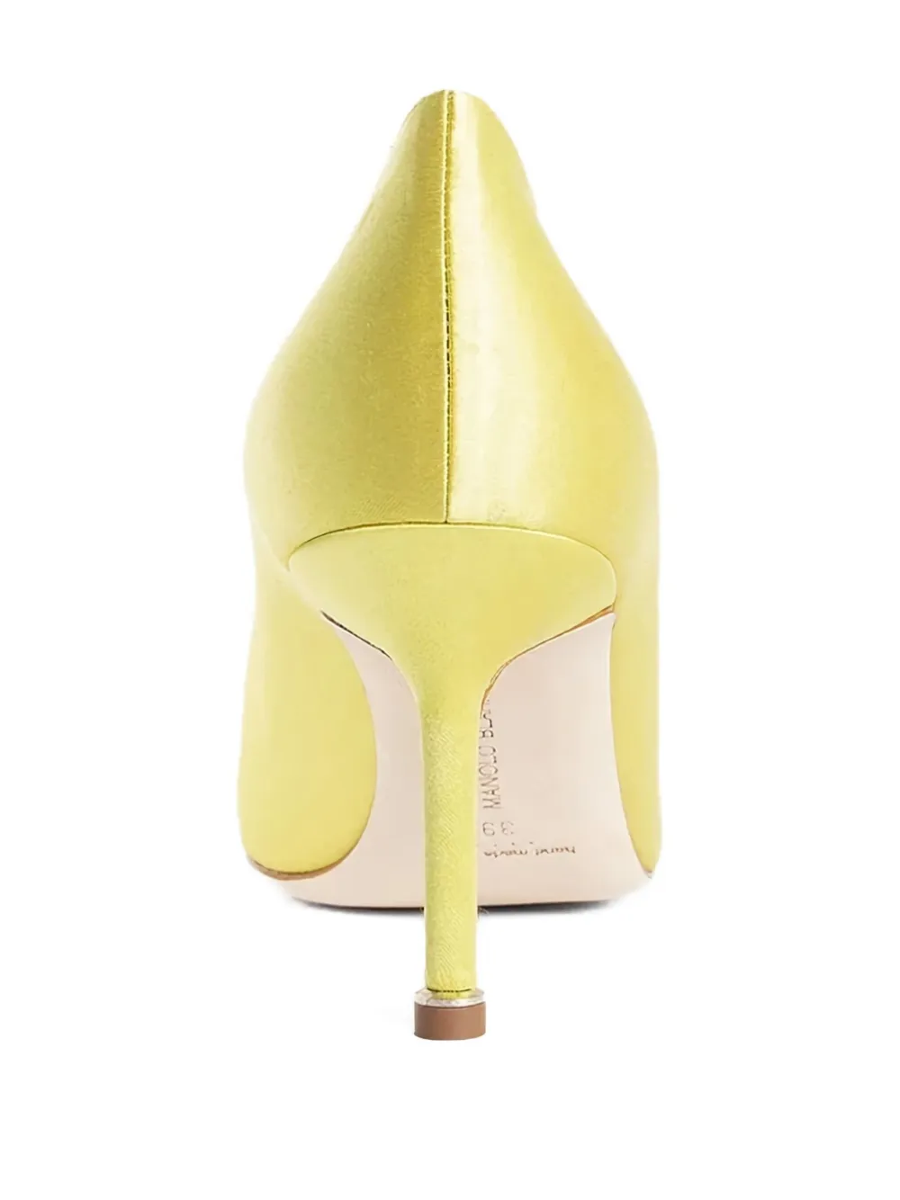 Manolo Blahnik 70 mm Hangisi satijnen pumps met kristallen gesp Geel