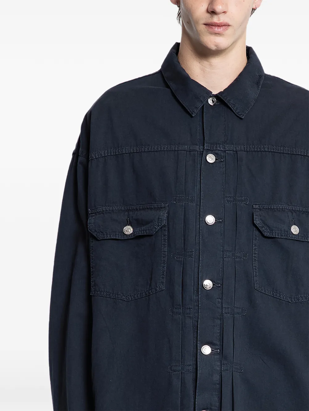 Mastermind World skull distressed denim shirt - Blauw