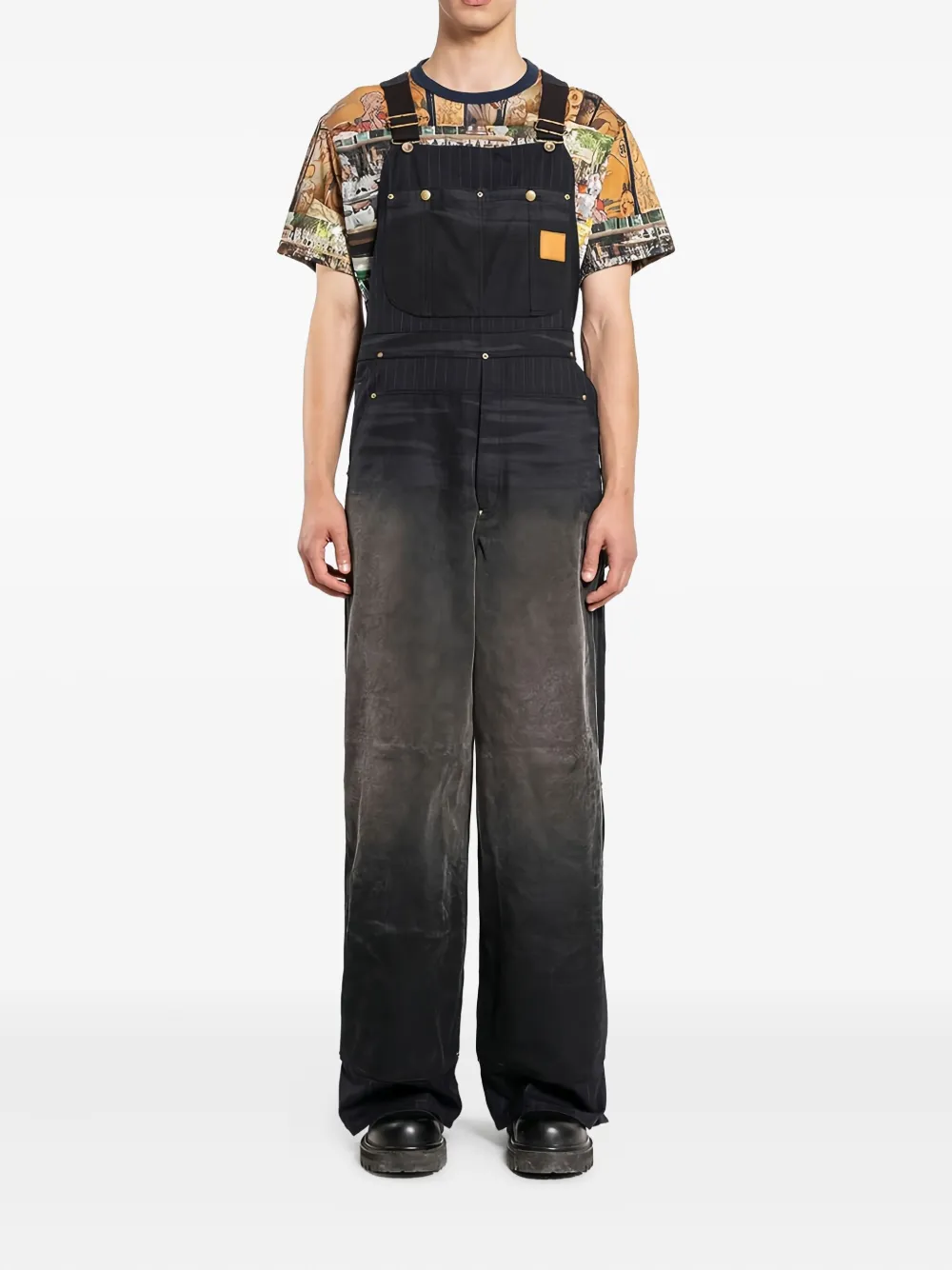 KHOKI pinstripe-detail faded jumpsuit | Black | Image 1