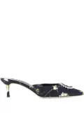 Manolo Blahnik floral-print pearl-embellished mules - Black