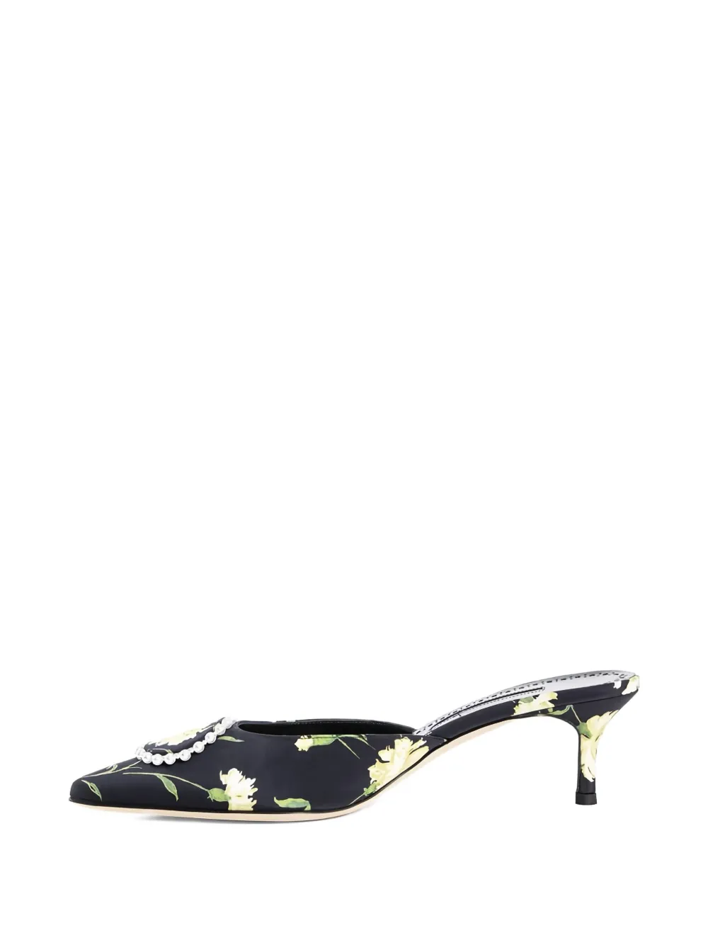 Manolo Blahnik Muiltjes met bloemenprint en parels Zwart