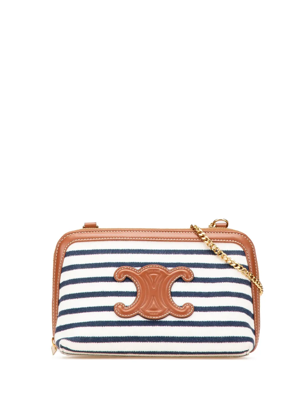 Céline Pre-Owned 2021 ストライプ キャンバス トリオンフ チェーン ショルダーバッグ - ホワイト Céline Pre-Owned 2021 ストライプ キャンバス トリオンフ チェーン ショルダーバッグ - ホワイト