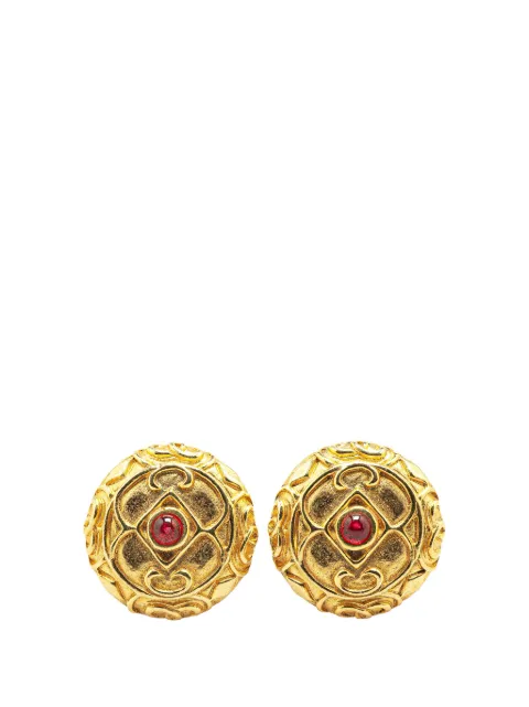 CHANEL Pre-Owned 1970-1980 Gold Plated Gripoix Round Clip On Earrings costume earrings