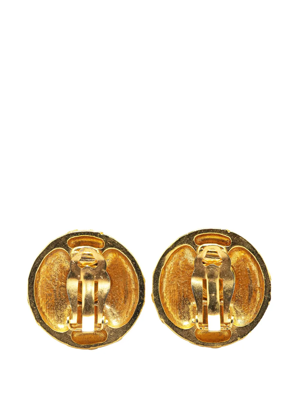 Pre-owned Chanel 1970-1980 Gold Plated Gripoix Round Clip On Earrings Costume Earrings