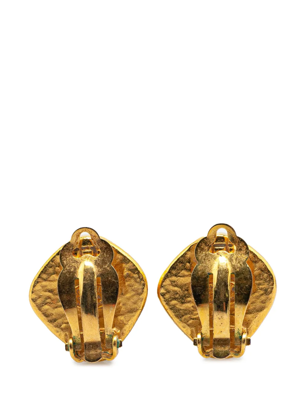 Pre-owned Chanel 1997 Gold Plated Cc Rhombus Clip On Earrings Costume Earrings