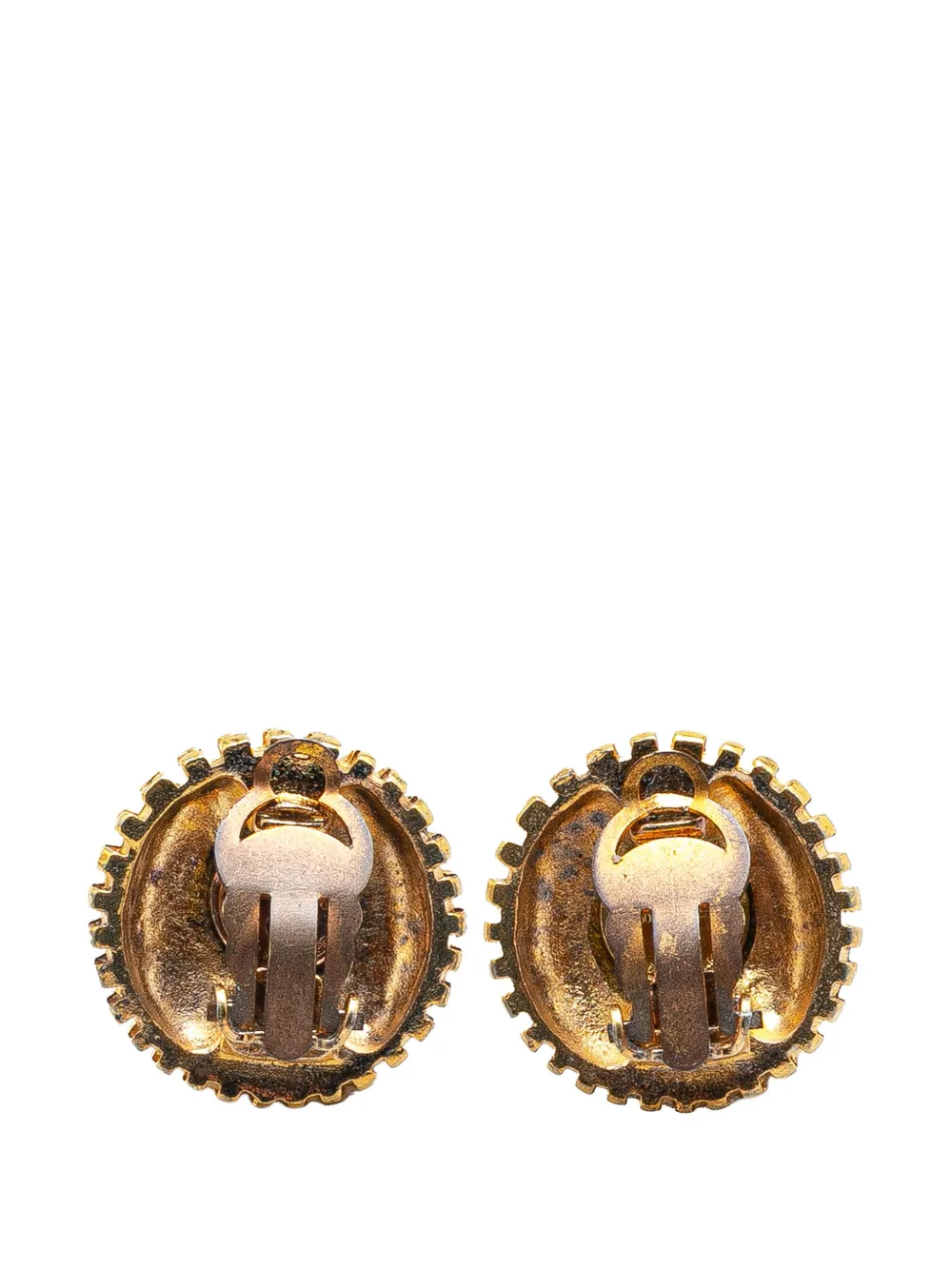 Pre-owned Chanel 1970-1980 Gold Plated Cc Round Clip On Earrings Costume Earrings