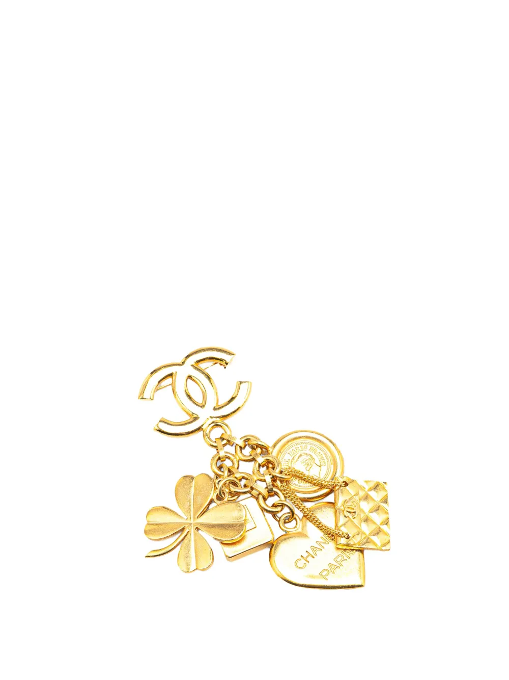 Pre-owned Chanel 1995 Gold Plated Cc Iconic Lucky Charms Brooch Costume Brooch