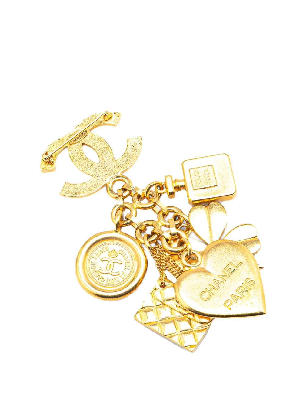 Pre-owned Chanel 1995 Gold Plated Cc Iconic Lucky Charms Brooch Costume Brooch