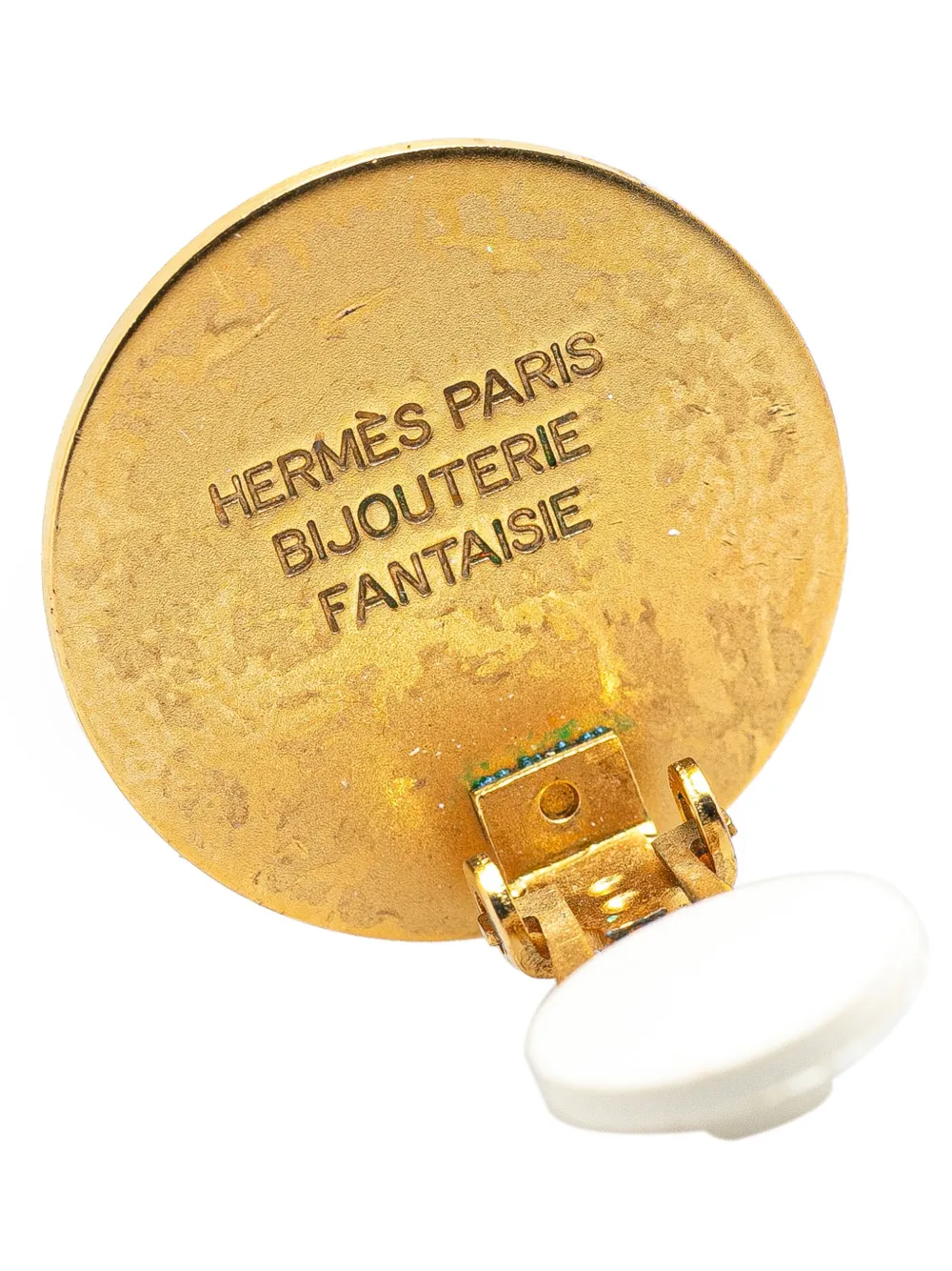 Pre-owned Hermes 2000-2024 Gold Plated Bijouterie Fantaisie Clou De Selle Clip On Earrings Costume Earrings