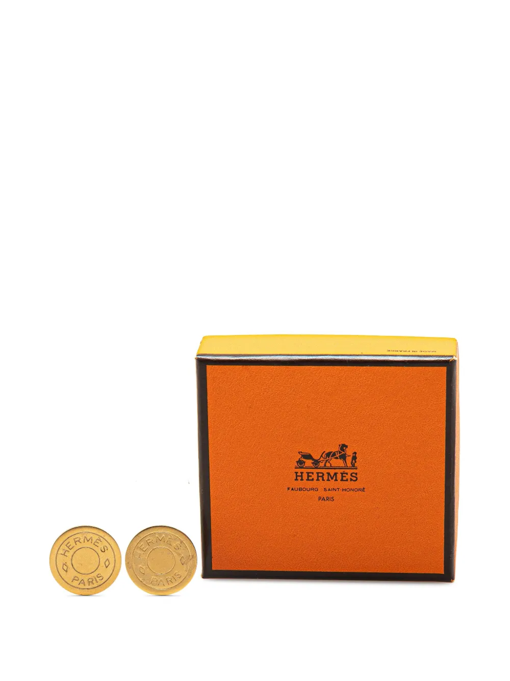 Pre-owned Hermes 2000-2024 Gold Plated Bijouterie Fantaisie Clou De Selle Clip On Earrings Costume Earrings