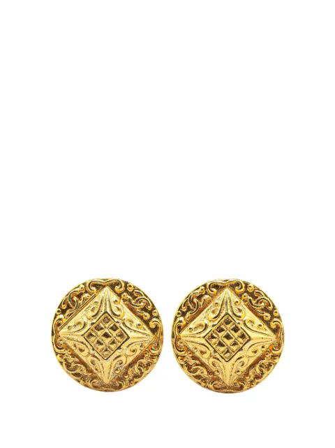 CHANEL Pre-Owned 1970-1980 Gold Plated CC Round Clip on Earrings costume earrings