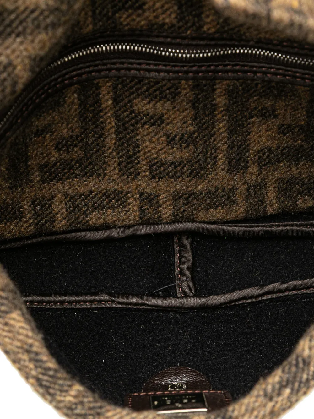 Pre-owned Fendi 2010-2024 Mini Zucca Wool Baguette Shoulder Bag
