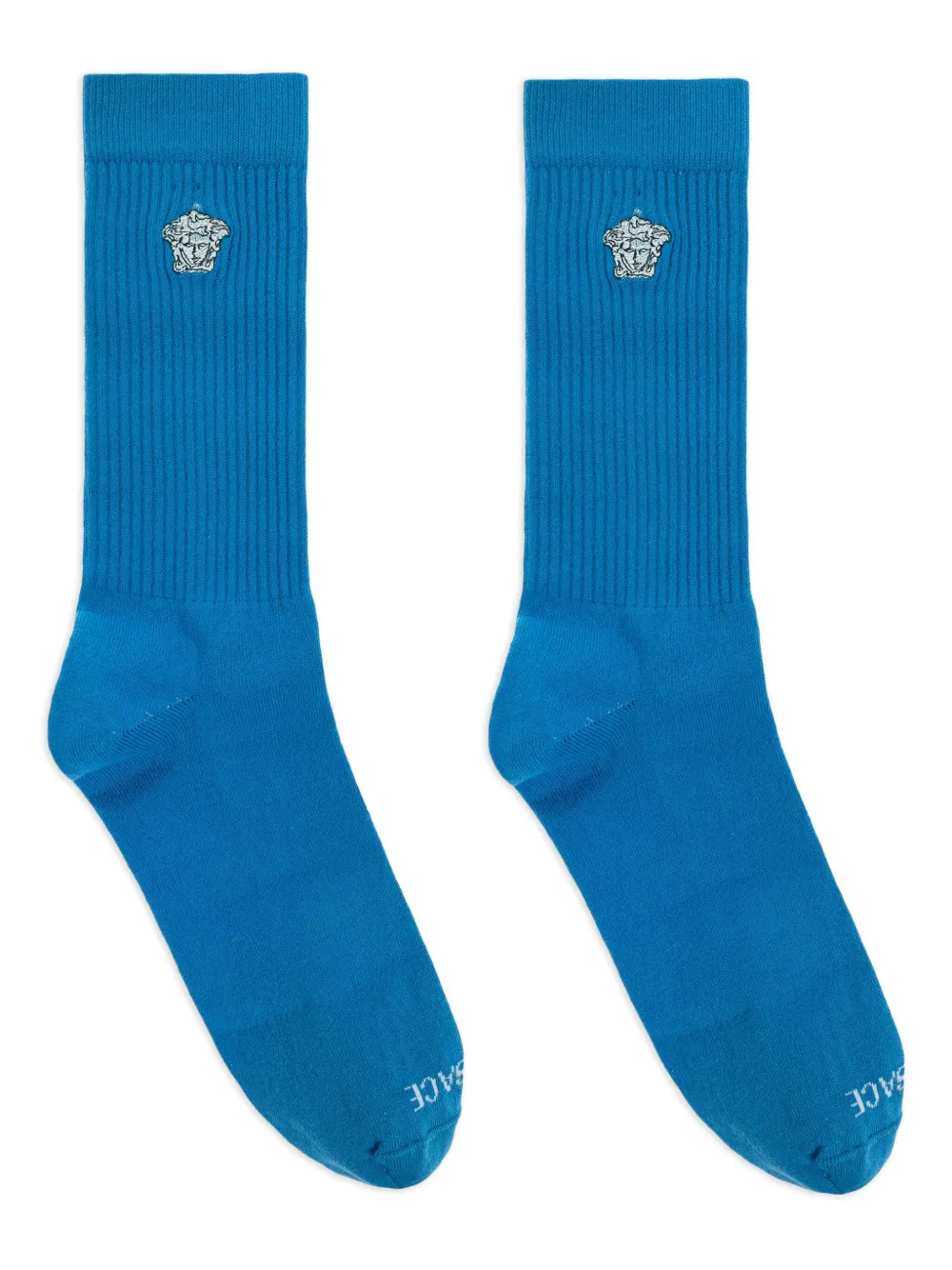 Versace Medusa-embroidered ribbed socks Blauw