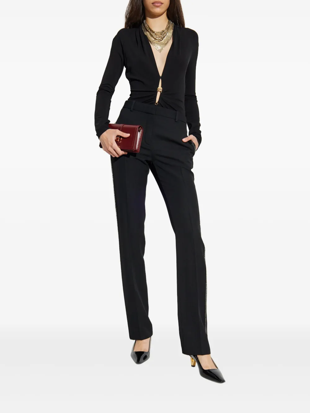 Versace embellished-trim tailored trousers - Zwart