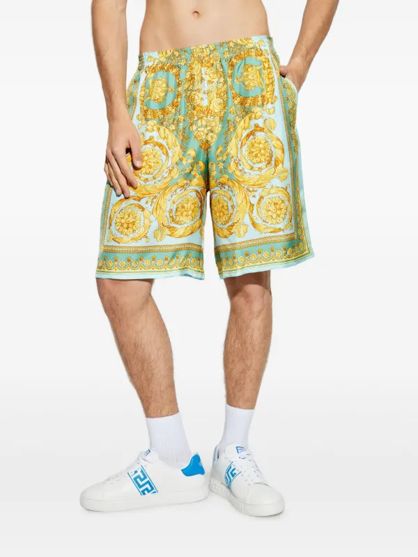 Versace Barocco-print Silk Shorts | Green | FARFETCH