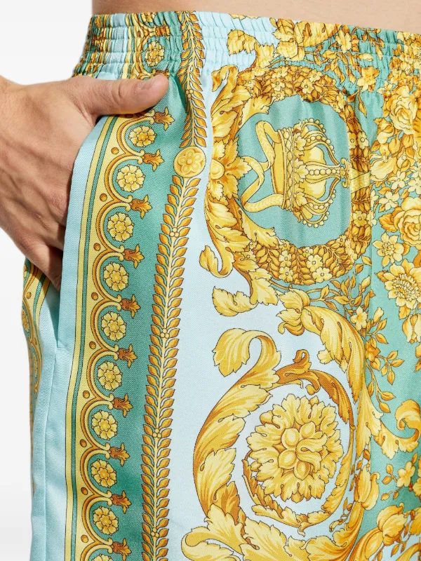 Versace Barocco-print Silk Shorts | Green | FARFETCH