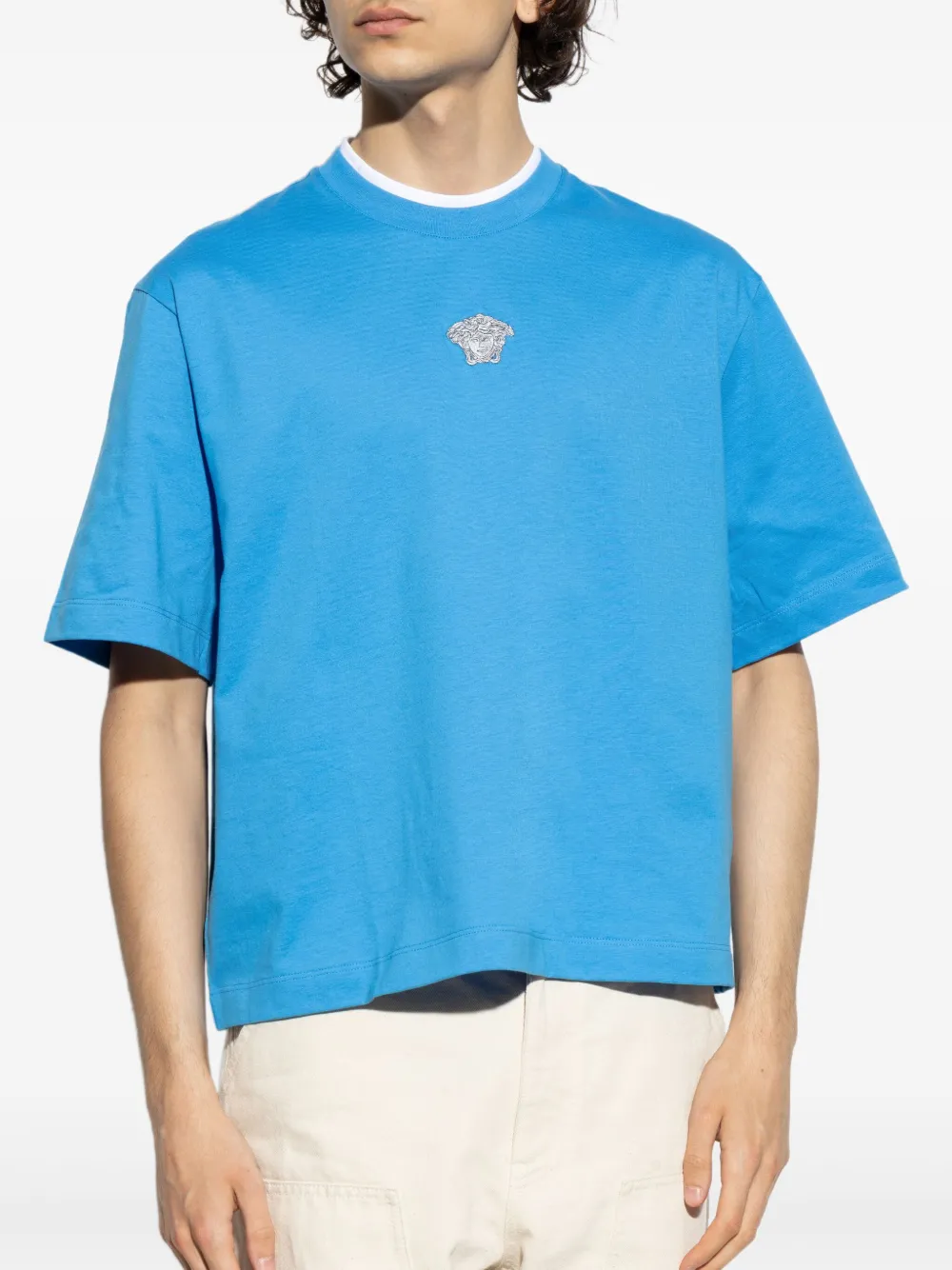 Versace T-shirt met geborduurd Medusa logo Blauw