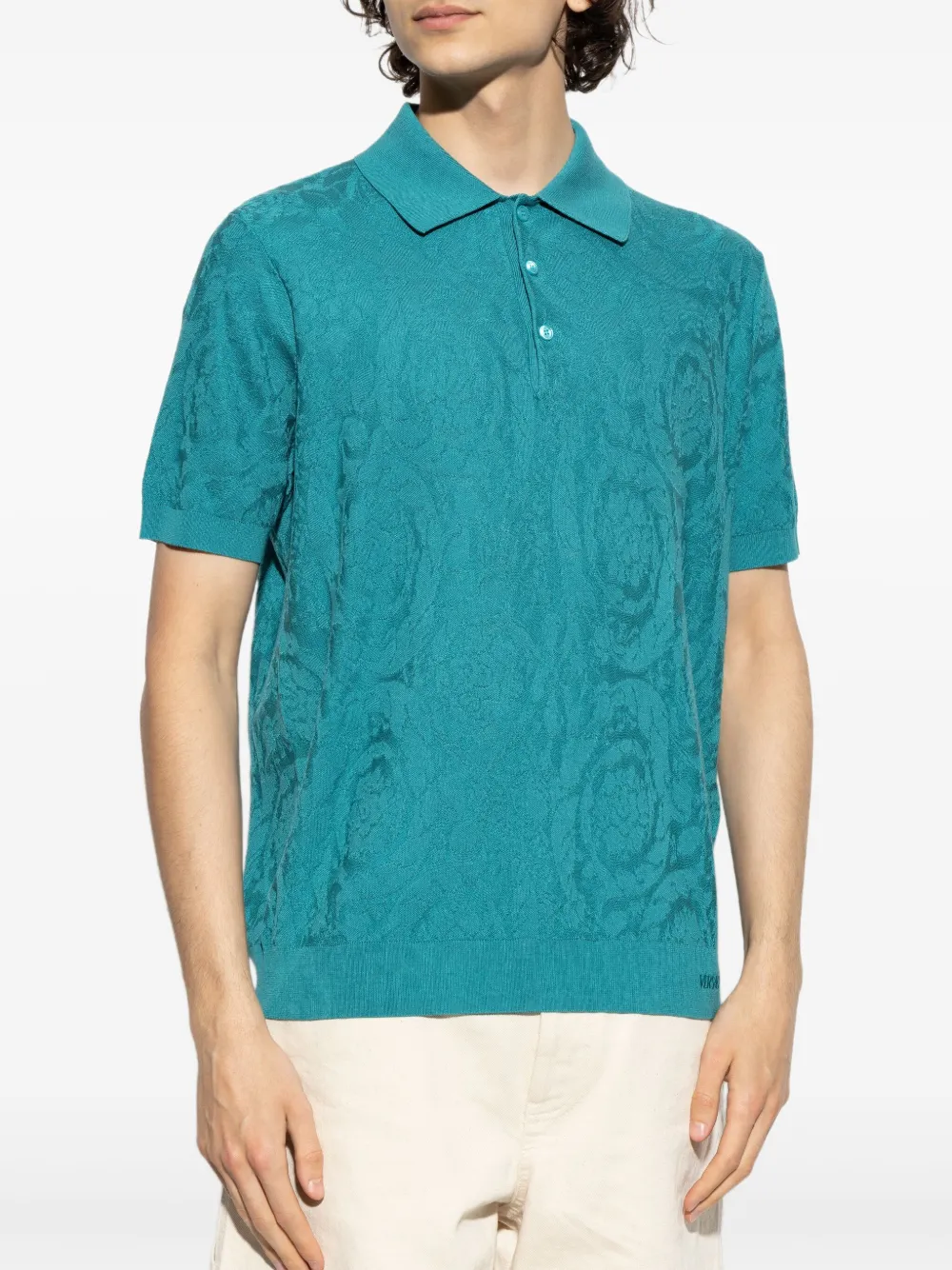 Versace Poloshirt met Barocco-jacquard Blauw
