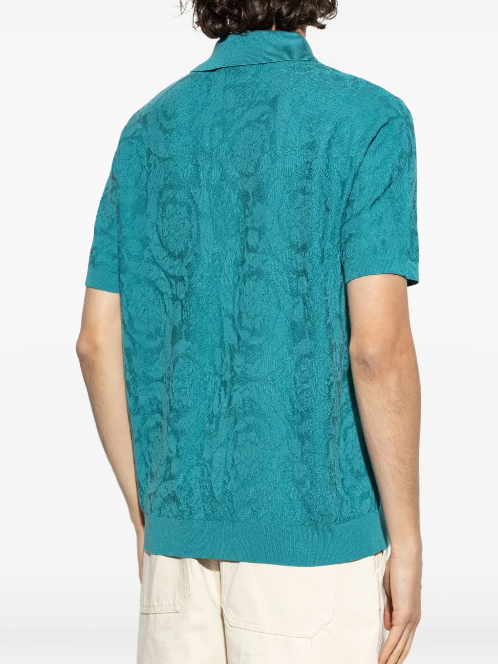 Versace Poloshirt met Barocco-jacquard Blauw