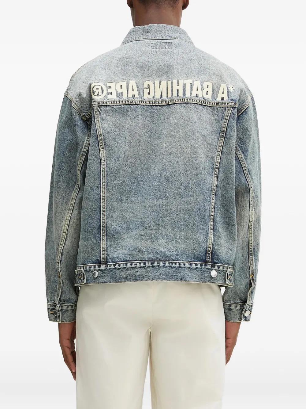 A BATHING APE Denim jack met geborduurd logo Blauw