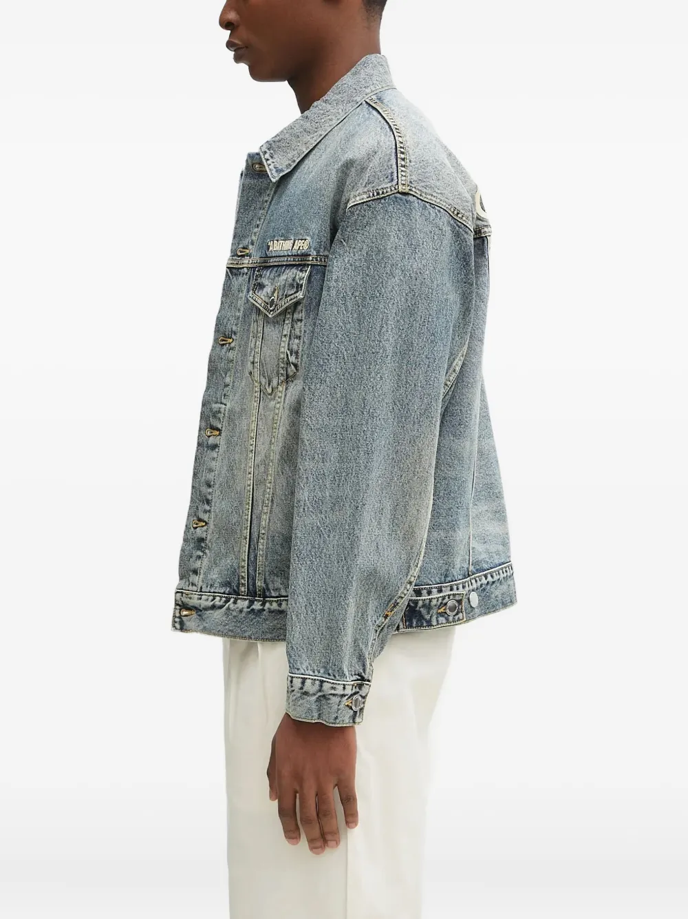 A BATHING APE Denim jack met geborduurd logo Blauw