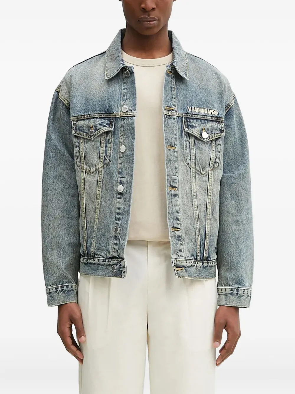 A BATHING APE® logo-embroidered denim jacket | Blue | Image 1