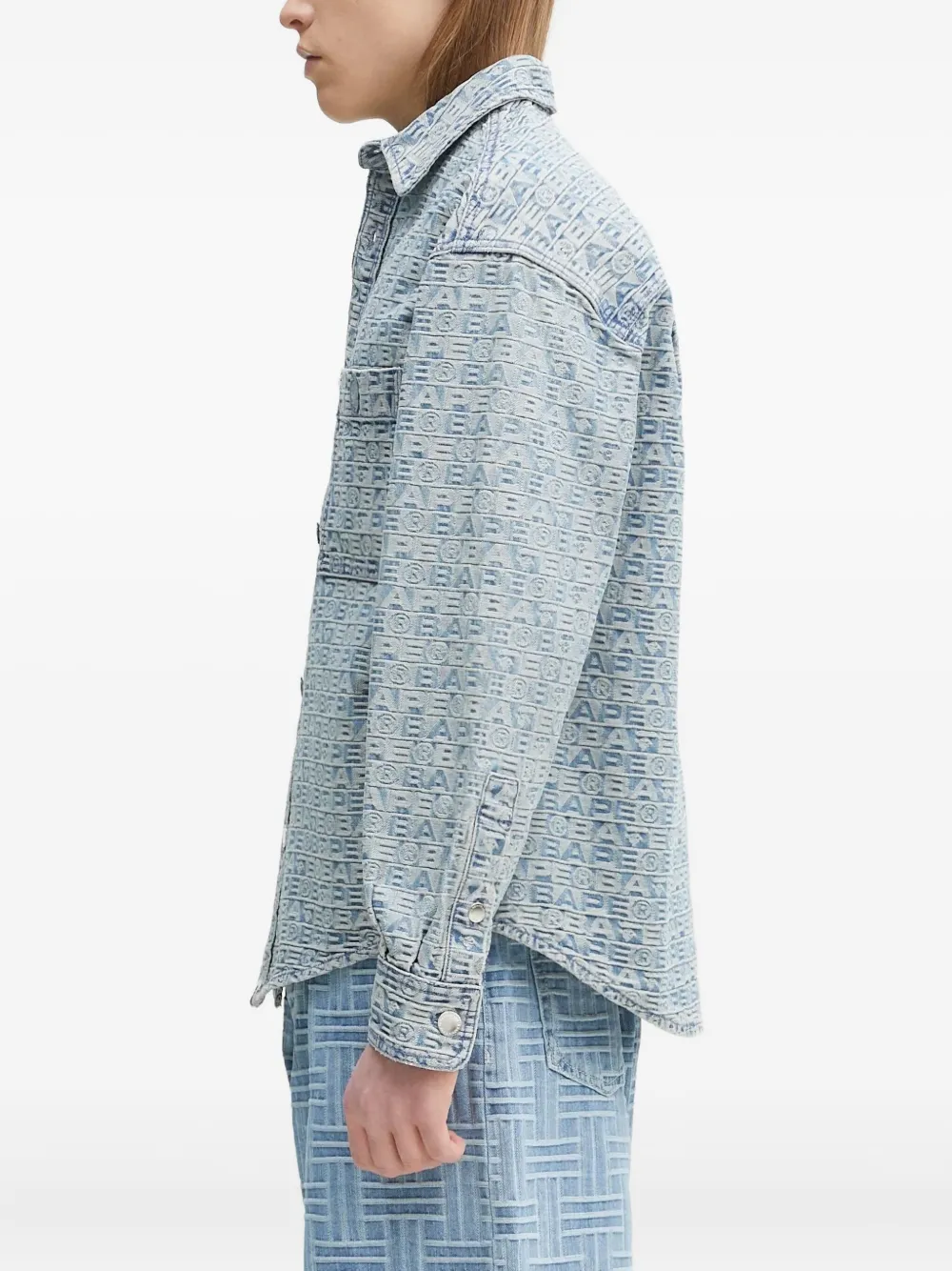 A BATHING APE Denim shirtjack met monogramprint Blauw